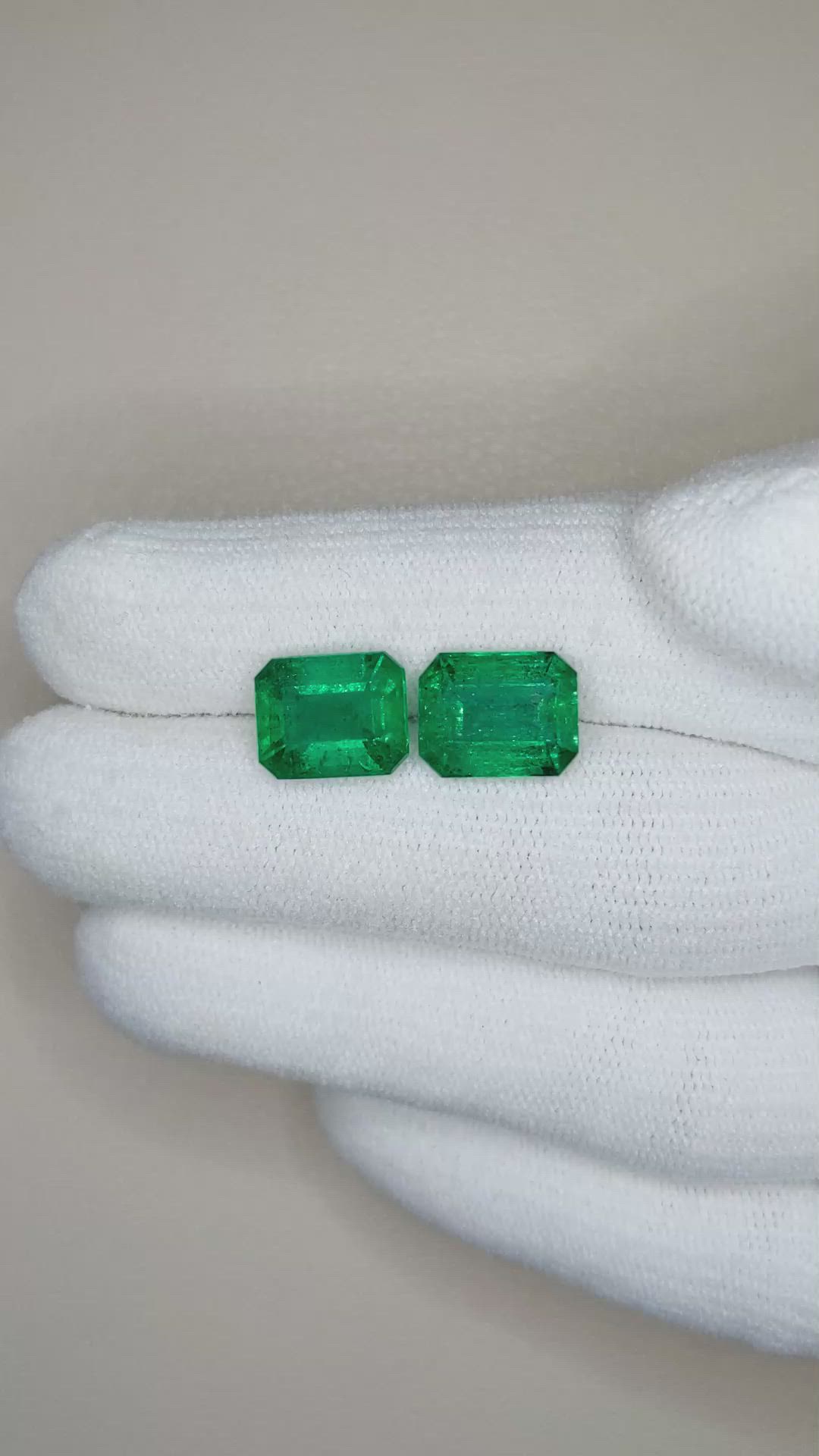6.47 Ct.Tw.Total Carat Weight Emerald Pair from Zambia Size Video