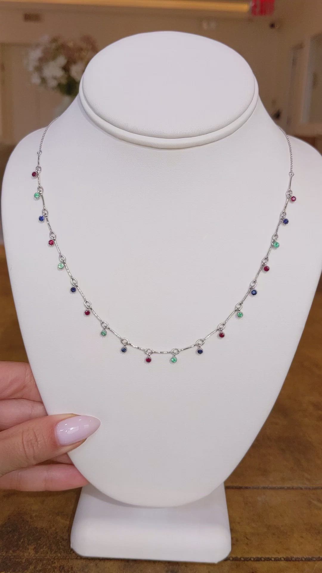 0.36 Ct. Ruby Accent Stones Necklace, 14K White Gold Size Video