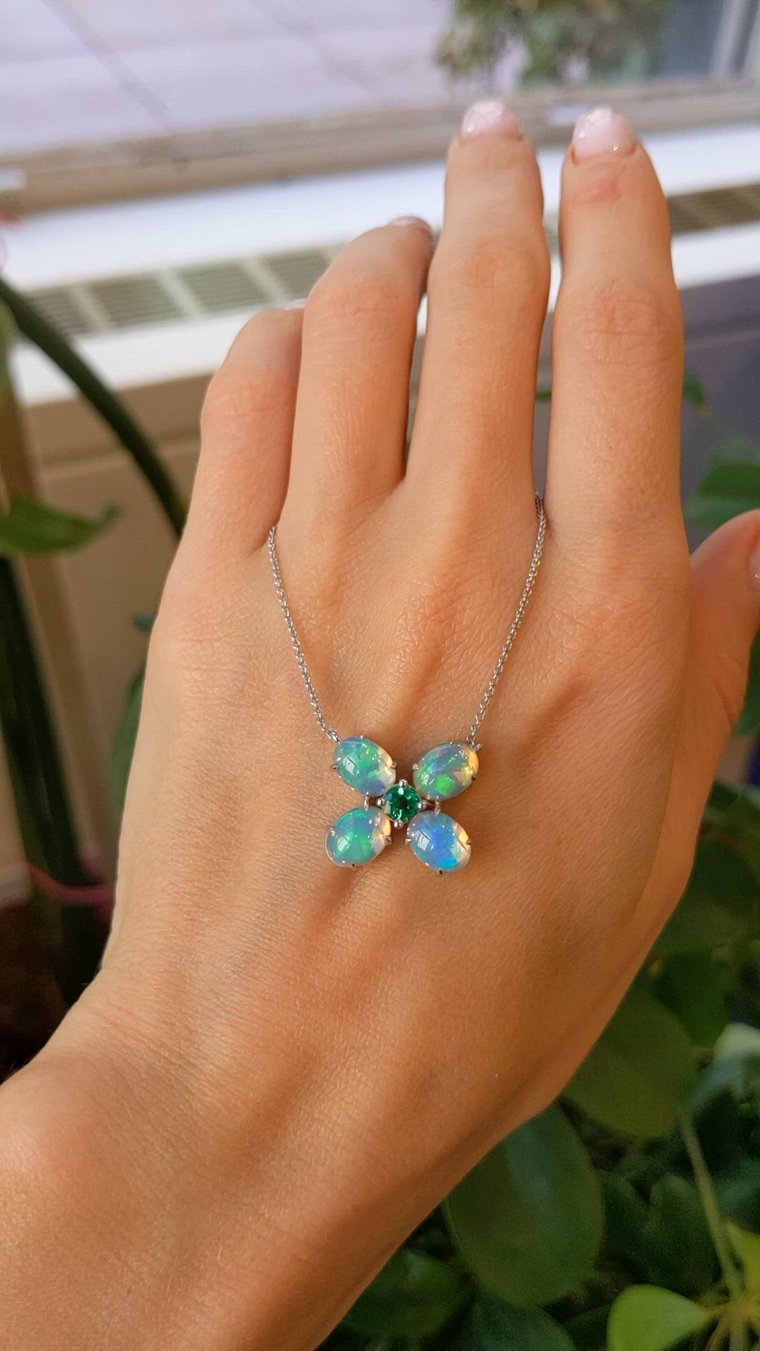 0.32 Ct. Opal Accent Stones Pendant, 14K White Gold Size Video