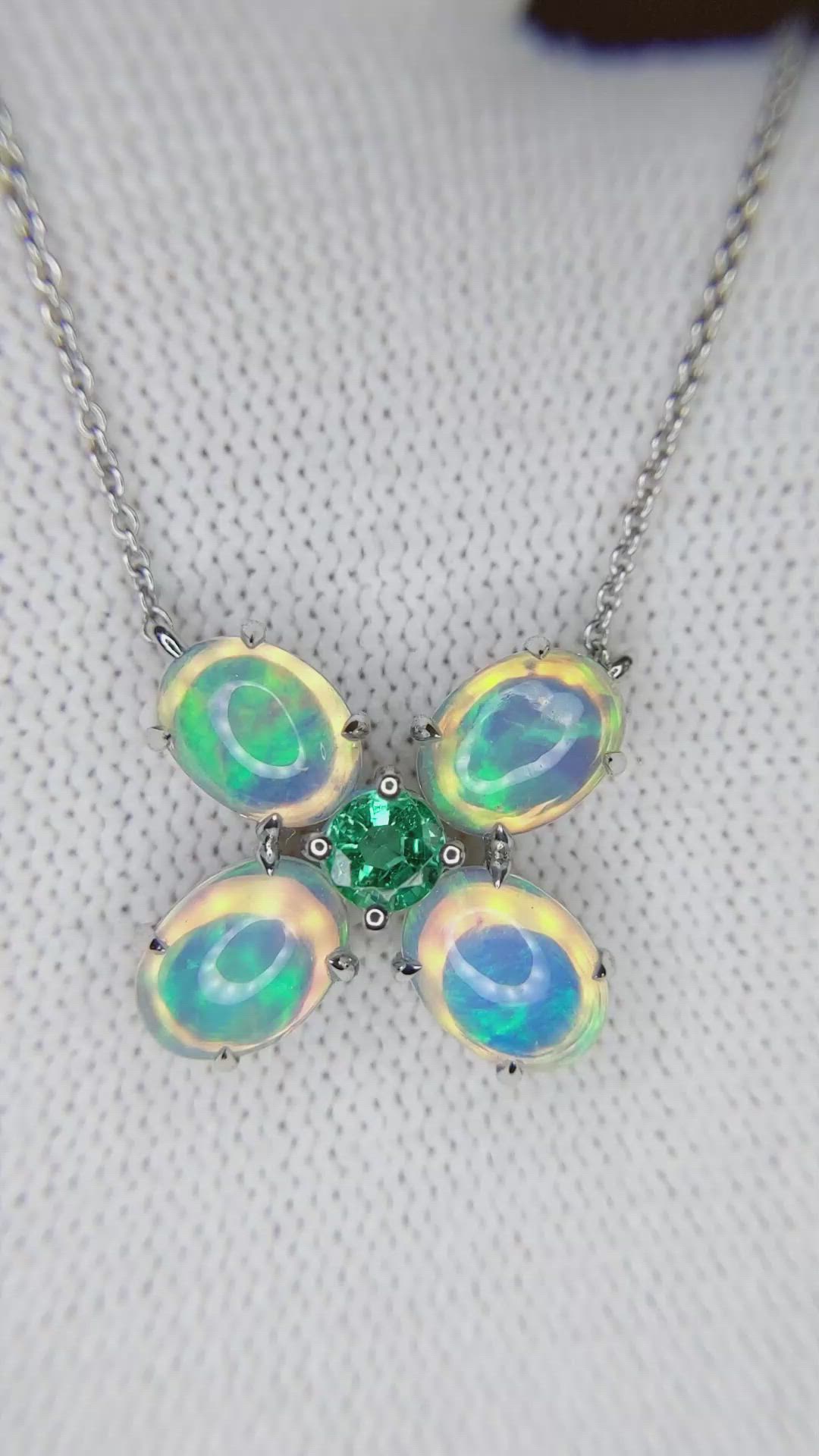 0.32 Ct. Opal Accent Stones Pendant, 14K White Gold Size Video