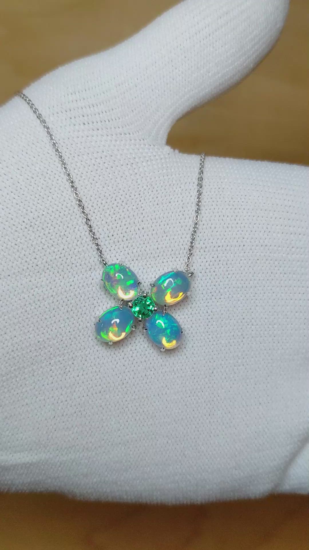 0.32 Ct. Opal Accent Stones Pendant, 14K White Gold Size Video