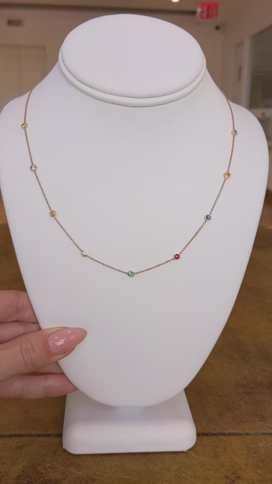 0.07 Ct. Aquamarine Peridot Bezel Necklace, 14K Yellow Gold Size Video