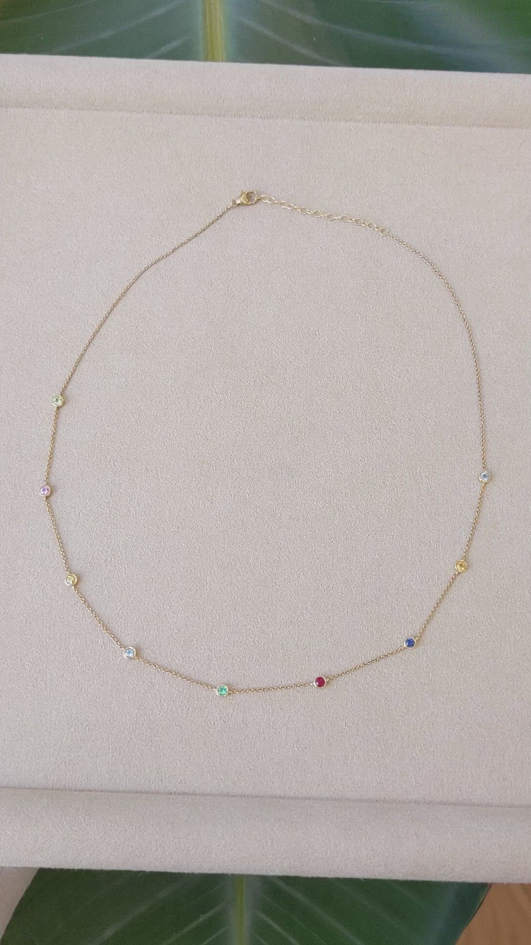 0.07 Ct. Aquamarine Peridot Bezel Necklace, 14K Yellow Gold Size Video