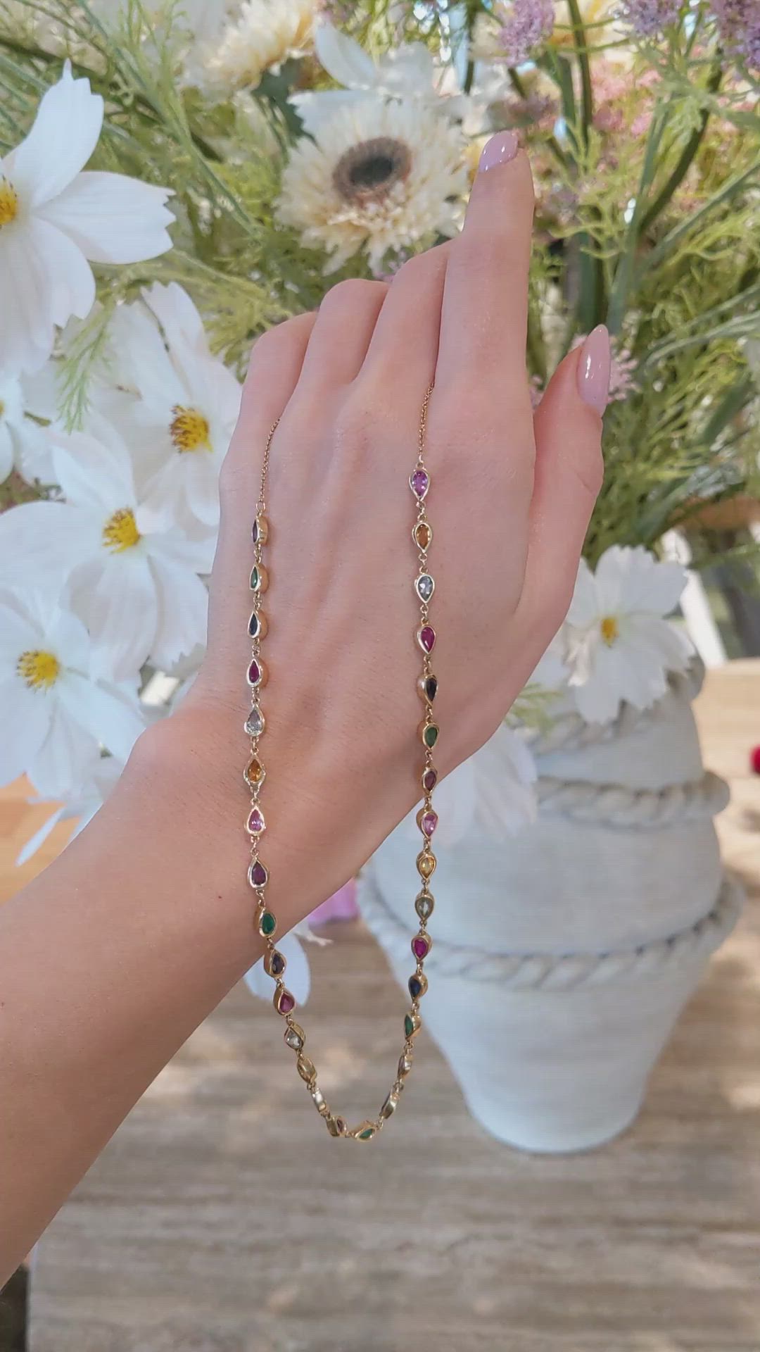 7.40&nbsp;Ct.Tw.Total Carat Weight Sapphire, Amethyst, Emerald, Ruby, Aquamarine and Citrine Bezel Necklace, 14K Yellow Gold Size Video
