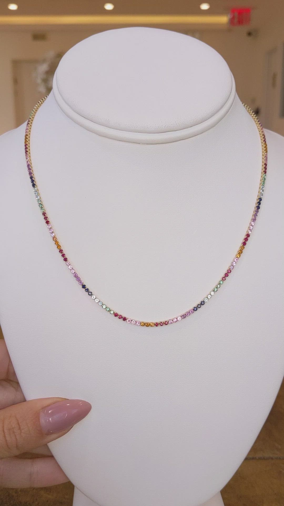 0.50 Ct. Ruby Sapphire Accent Stones Necklace, 14K Yellow Gold Size Video