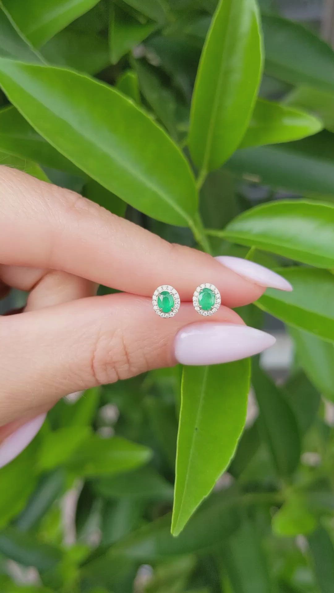 0.34 Ct.Tw. Emerald Natural Diamond Studs Earrings, 14K Yellow Gold Size Video