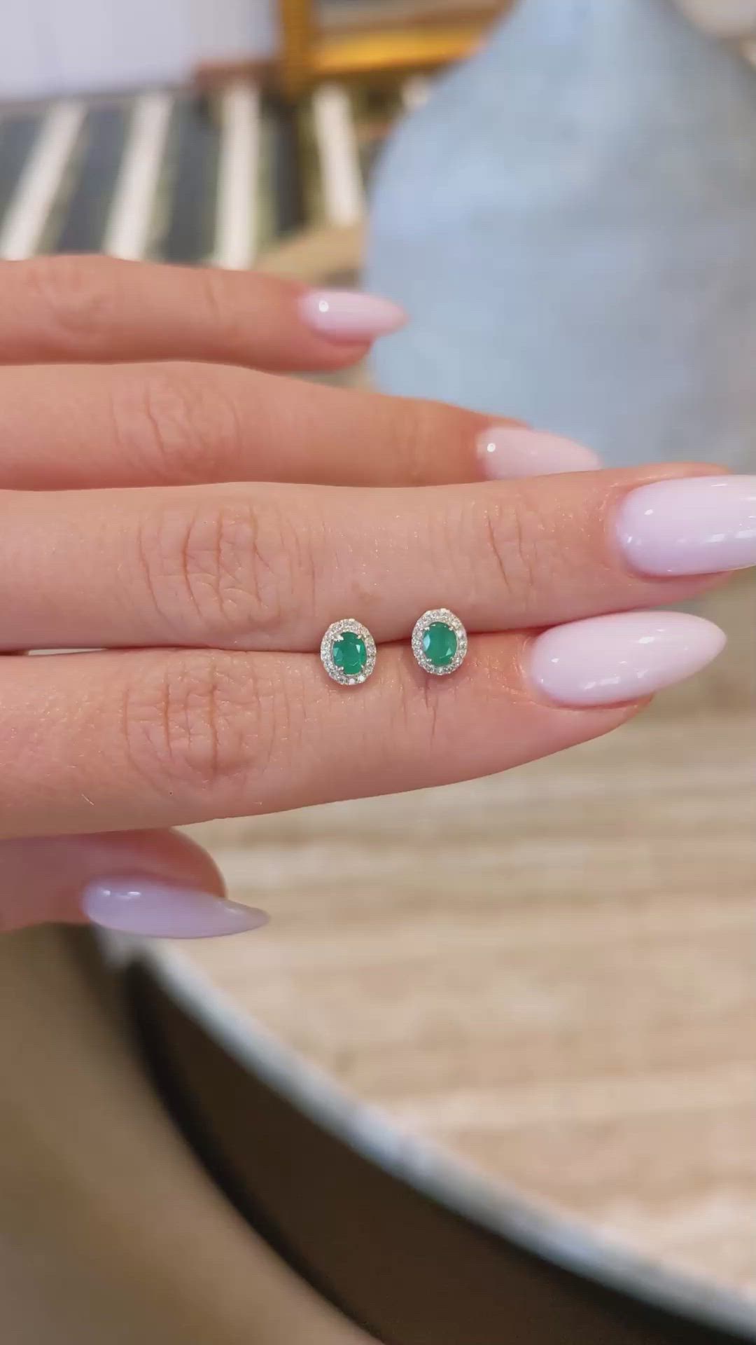 0.34 Ct.Tw. Emerald Natural Diamond Studs Earrings, 14K Yellow Gold Size Video