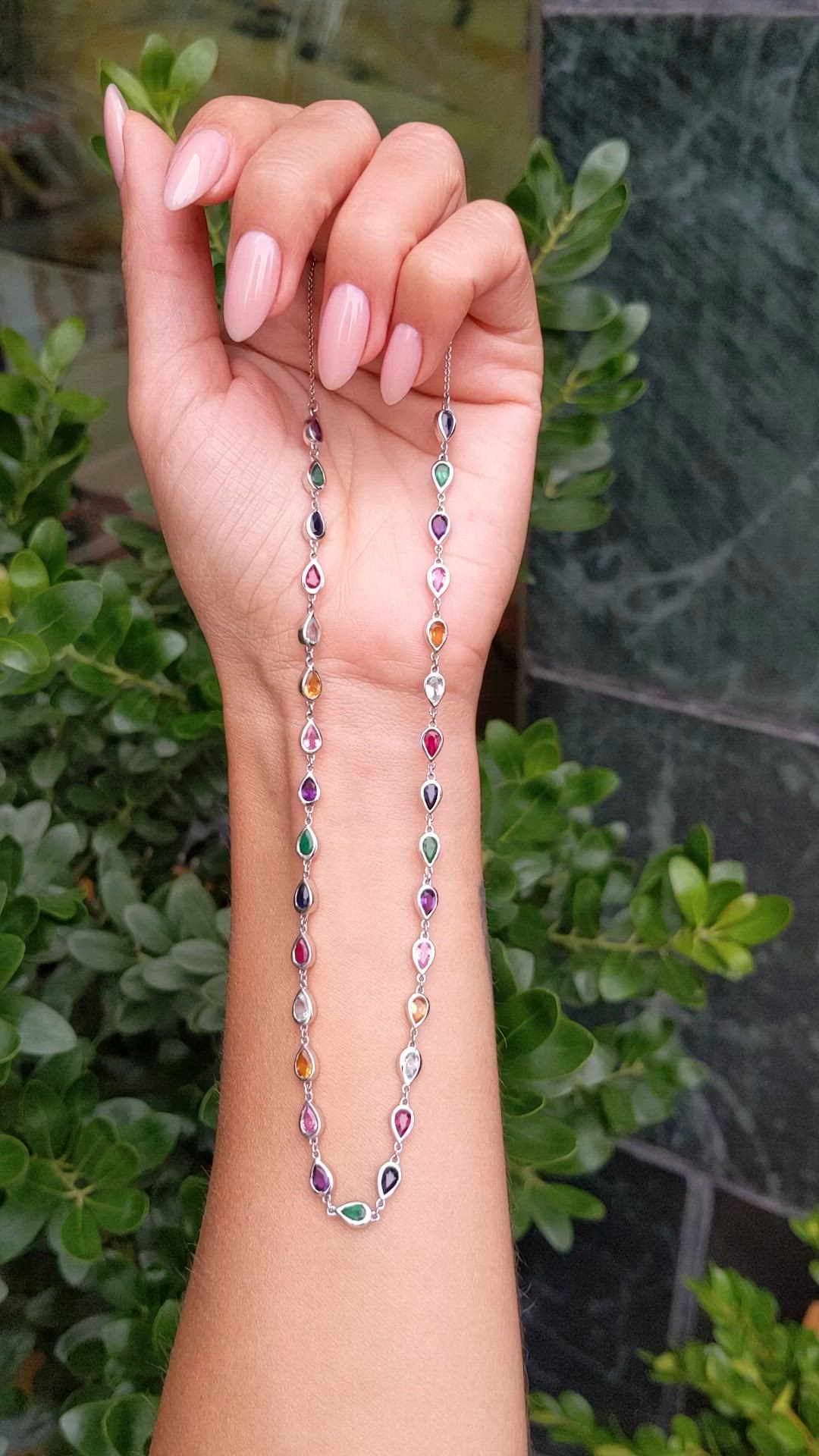 0.66&nbsp;Ct.Tw.Total Carat Weight Mixed Sapphire, Emerald, Purple Amethyst, Yellow Citrine, Sky Blue Aquamarine and Ruby Accent Stones Necklace, 14K White Gold Size Video