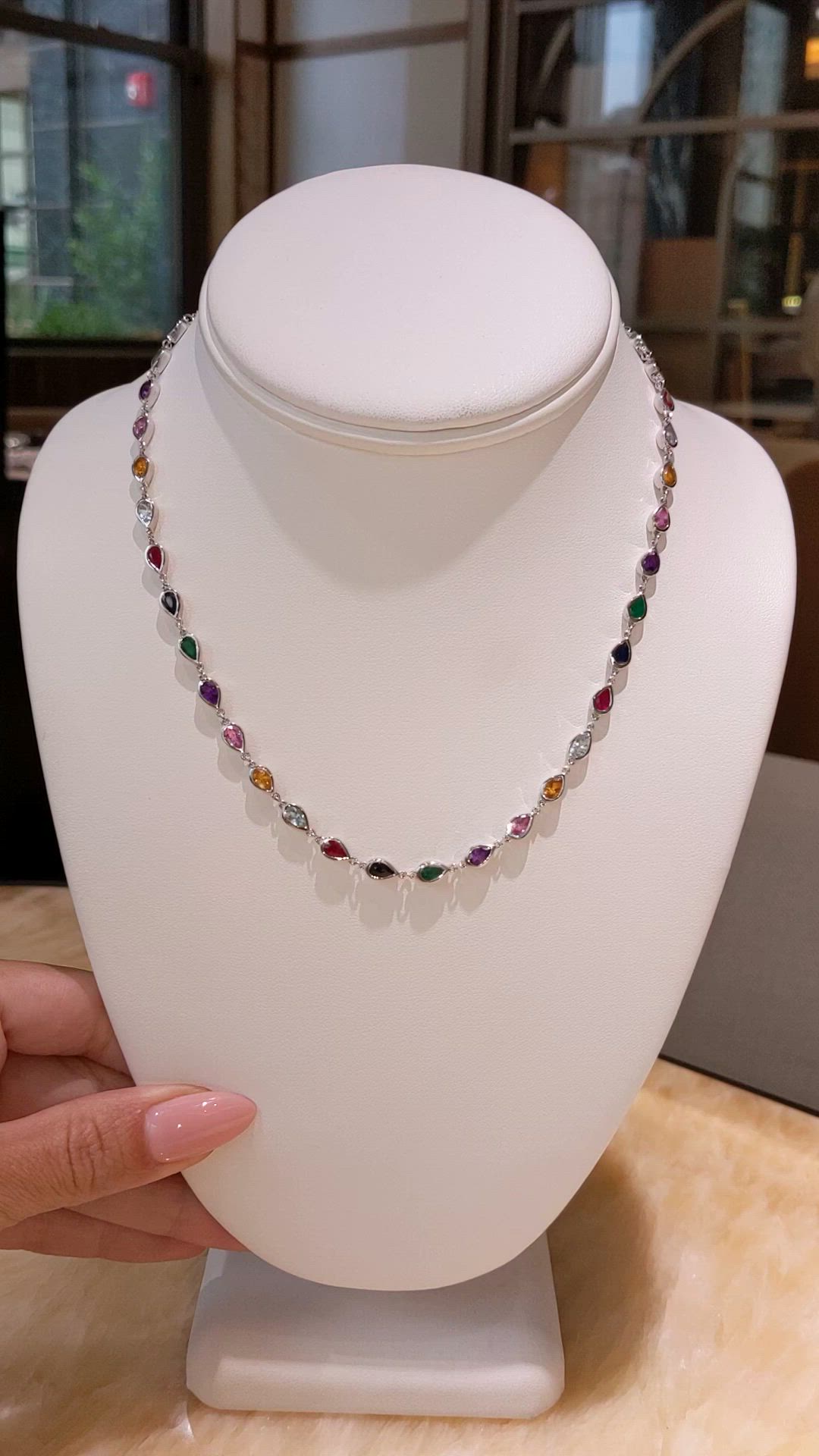 0.66&nbsp;Ct.Tw.Total Carat Weight Mixed Sapphire, Emerald, Purple Amethyst, Yellow Citrine, Sky Blue Aquamarine and Ruby Accent Stones Necklace, 14K White Gold Size Video