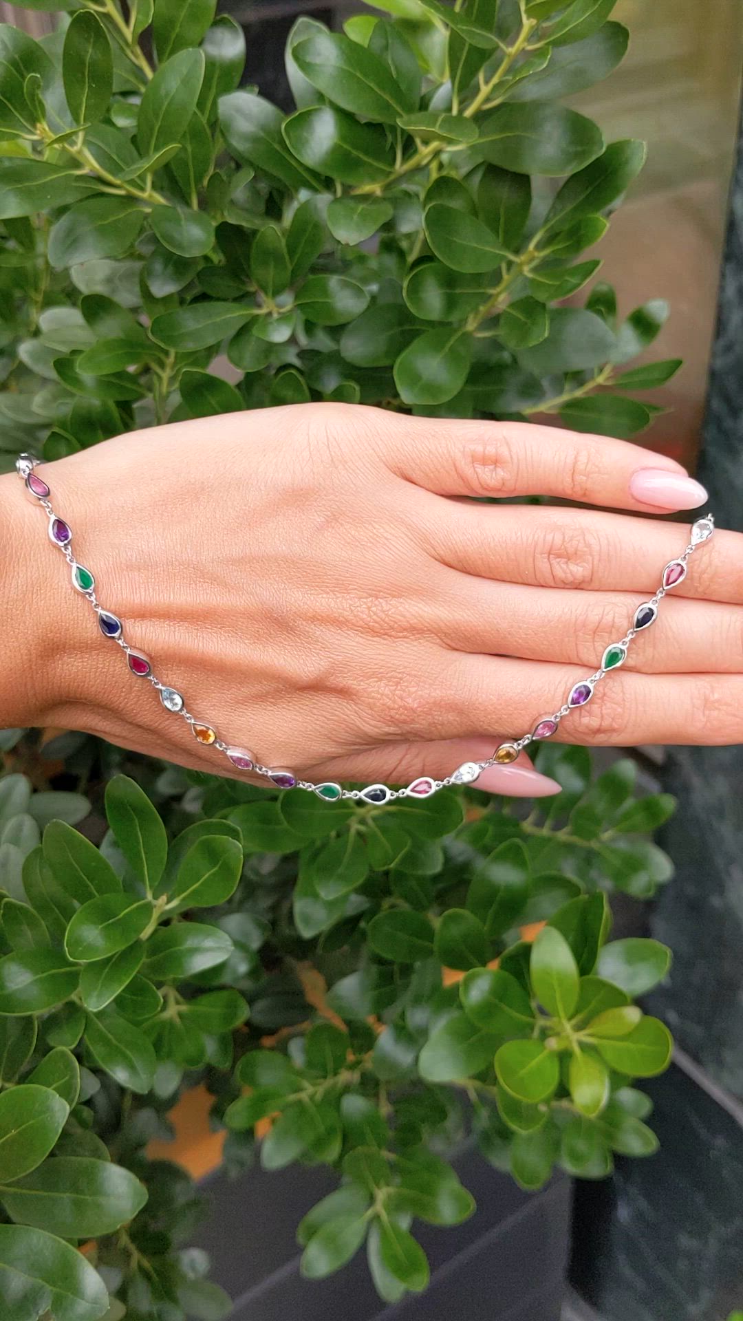 0.66&nbsp;Ct.Tw.Total Carat Weight Mixed Sapphire, Emerald, Purple Amethyst, Yellow Citrine, Sky Blue Aquamarine and Ruby Accent Stones Necklace, 14K White Gold Size Video
