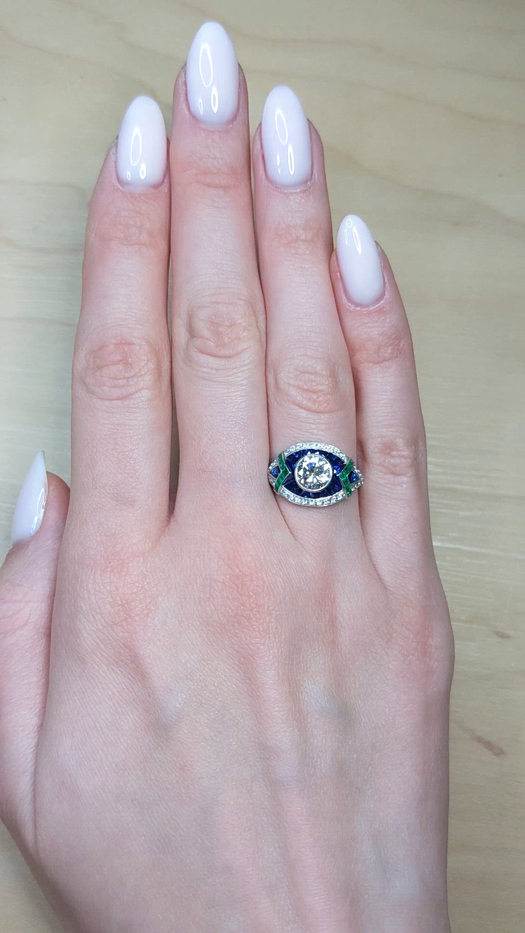 1.91 Ct.Tw.Total Carat Weight Natural Diamond, Blue Sapphire and Emerald Pave Ring, Platinum 950 Size Video